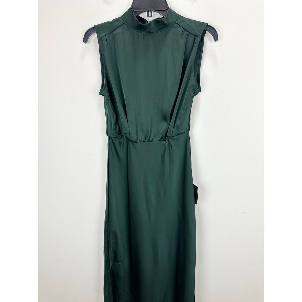 Lulus Classic Elegance Green Satin Sleeveless Mock Neck Maxi Dress Medium NWT - Picture 6 of 11